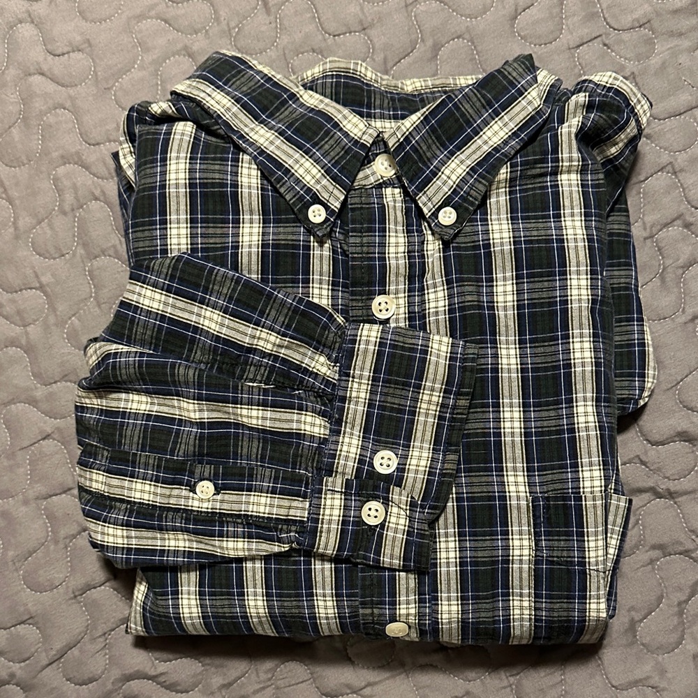 Old Navy Men's Navy and White Plaid Shirt